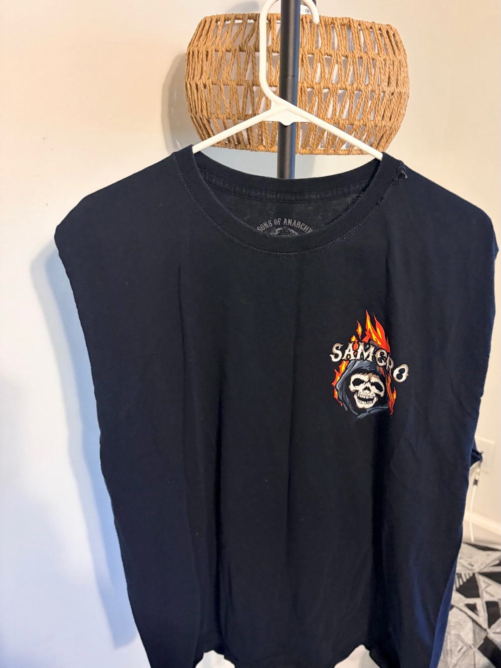 Sons of Anarchy Black Long Sleeve Graphic Tee with Flaming Skull
